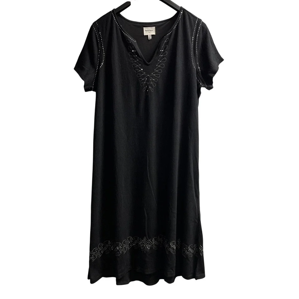 Haute Hippie Tribe Dress Black Maxi Oversized Relaxed Sequin Embroidered Size XL